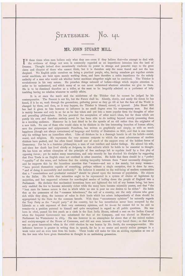 John Stuart Mill Vanity Fair print 1873