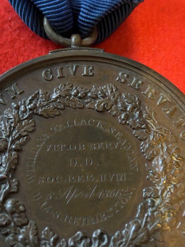 Royal Humane Society Medal WILLIAM TALLACK SEAMAN. HMS RETRIBUTION 1856