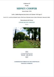 The Birdcage Salonika Suffolk regiment casualty