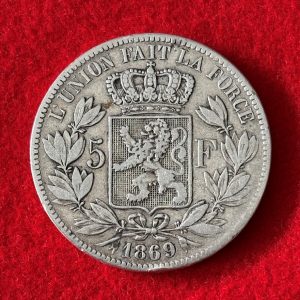 BELGIUM 5 Francs Léopold II 1869